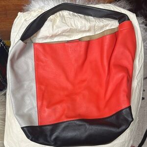 Colorblock Hobo Bag - Red, Black & Gray
